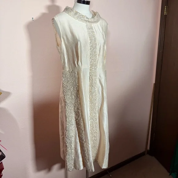 Art deco 1920 1940 Antique white beaded Sleeveless Formal midi flapper Dress - Picture 7 of 16